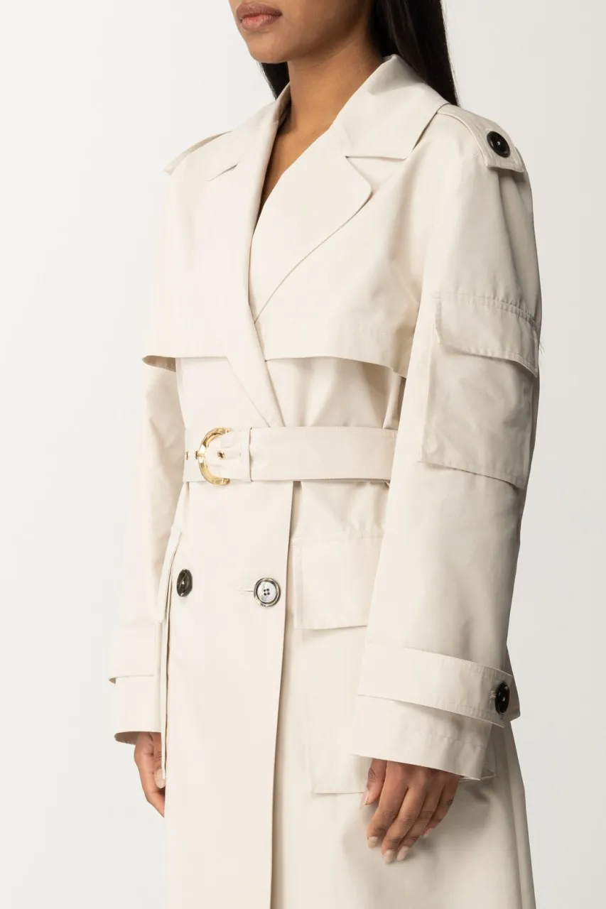 Trench con cintura in gabardina tecnica BEIGE-FARINA AVENA