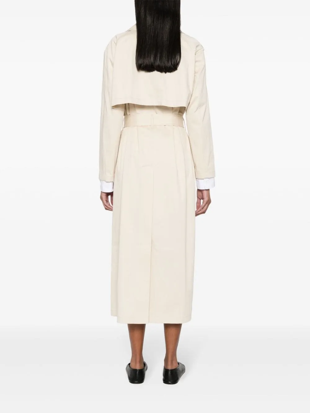 Trench lungo con cintura in beige - donna