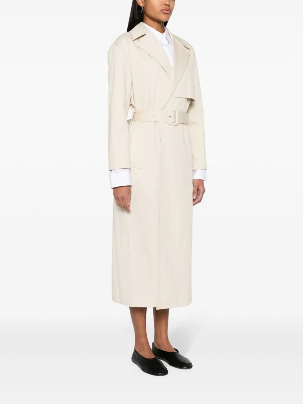 Trench lungo con cintura in beige - donna