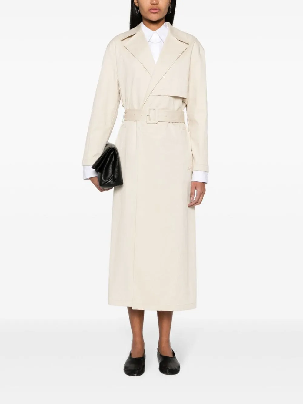 Trench lungo con cintura in beige - donna