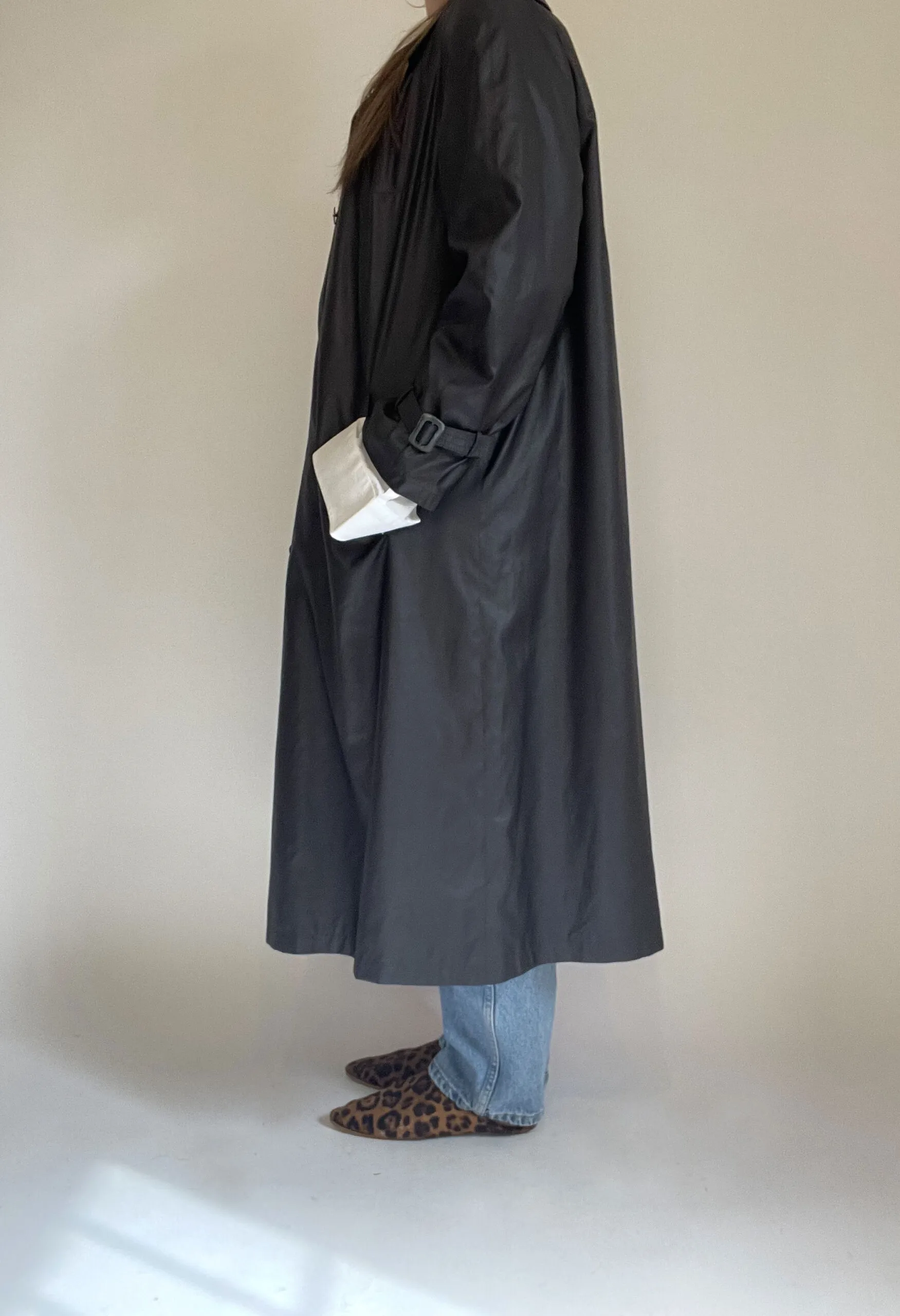 Trench svasato in nylon grigio antracite vintage anni ’90
