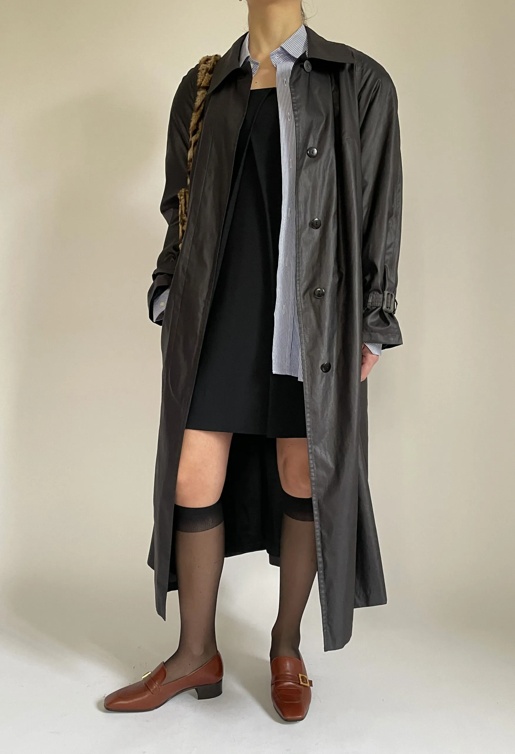 Trench svasato in nylon grigio antracite vintage anni ’90