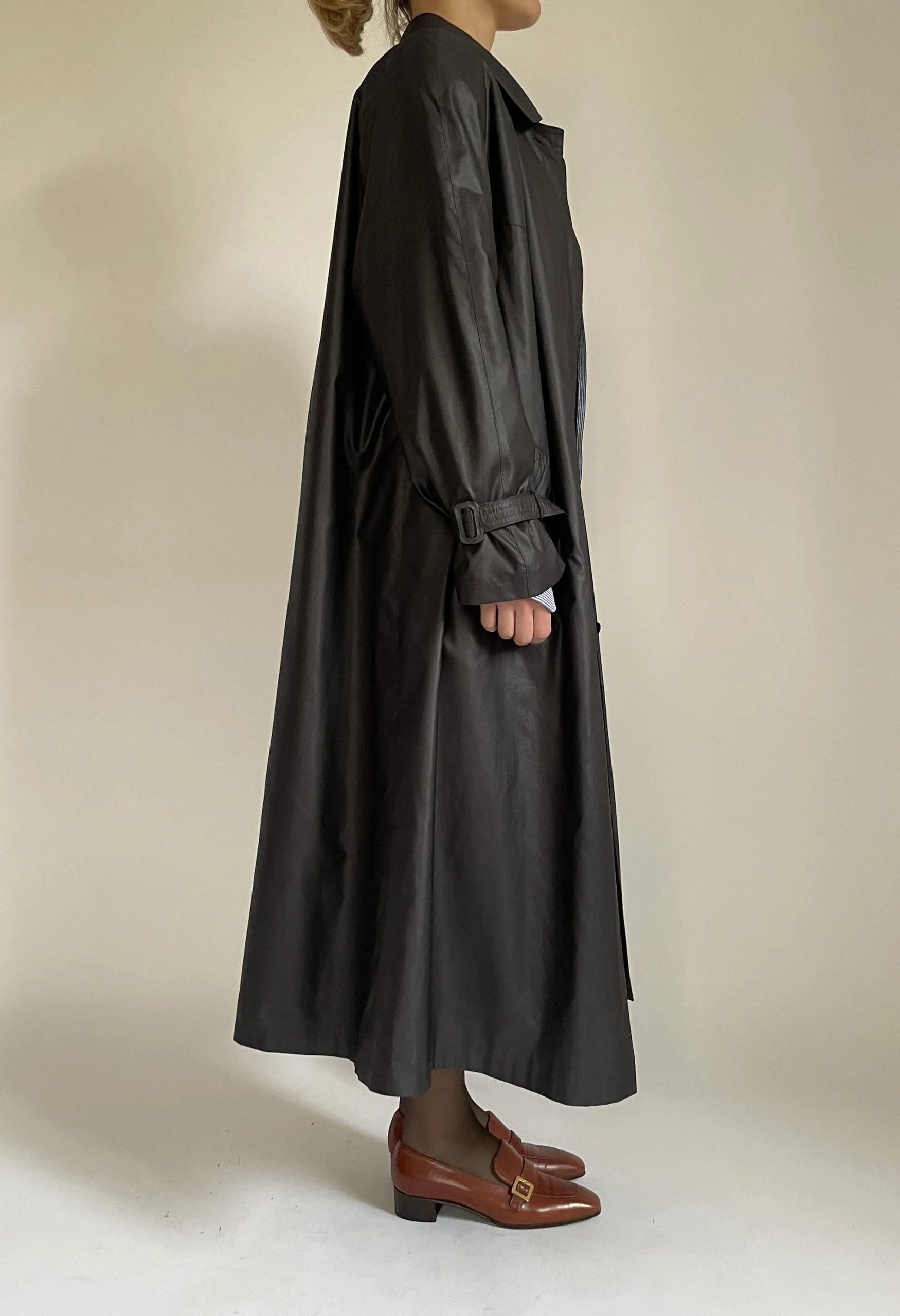 Trench svasato in nylon grigio antracite vintage anni ’90