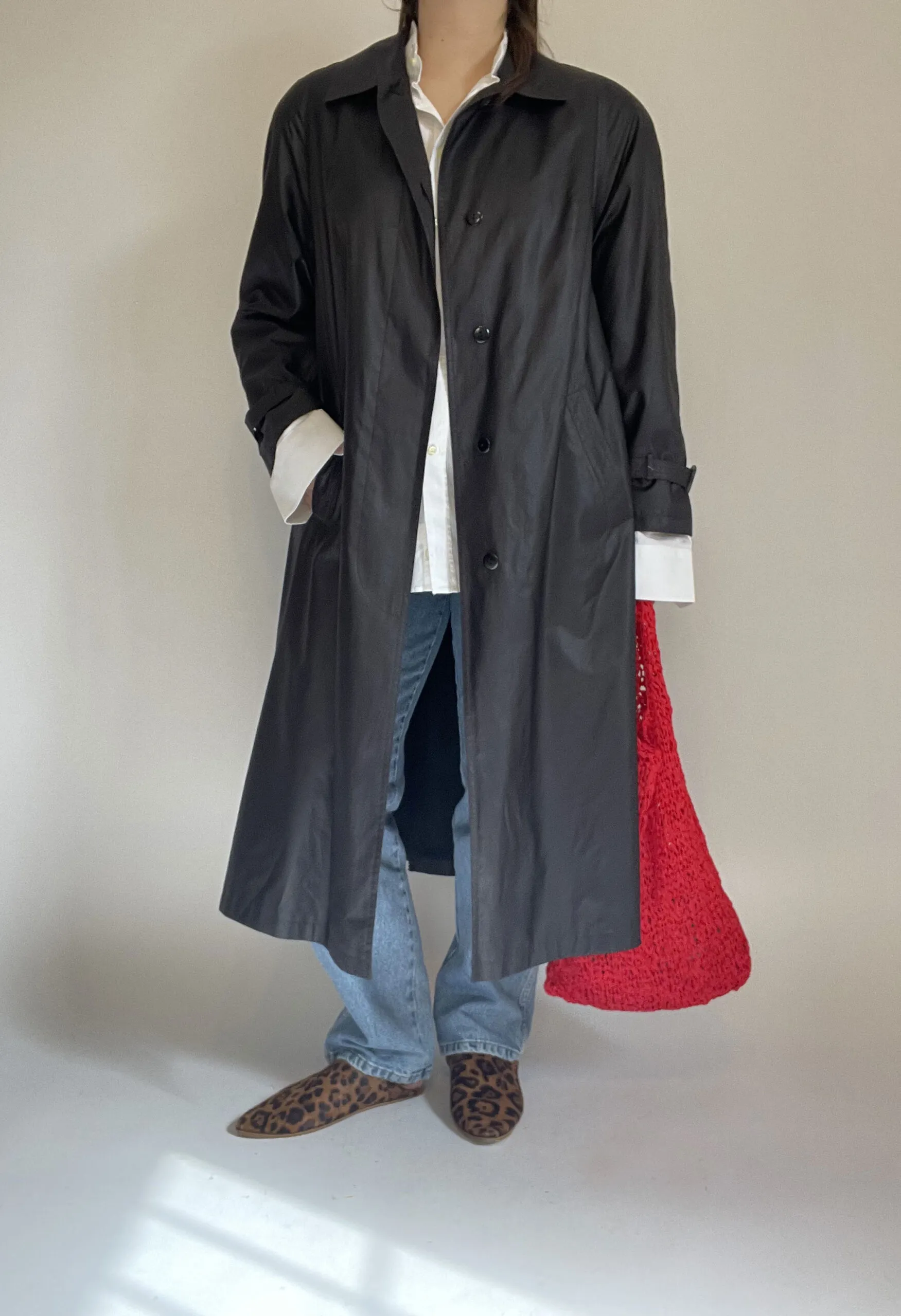 Trench svasato in nylon grigio antracite vintage anni ’90