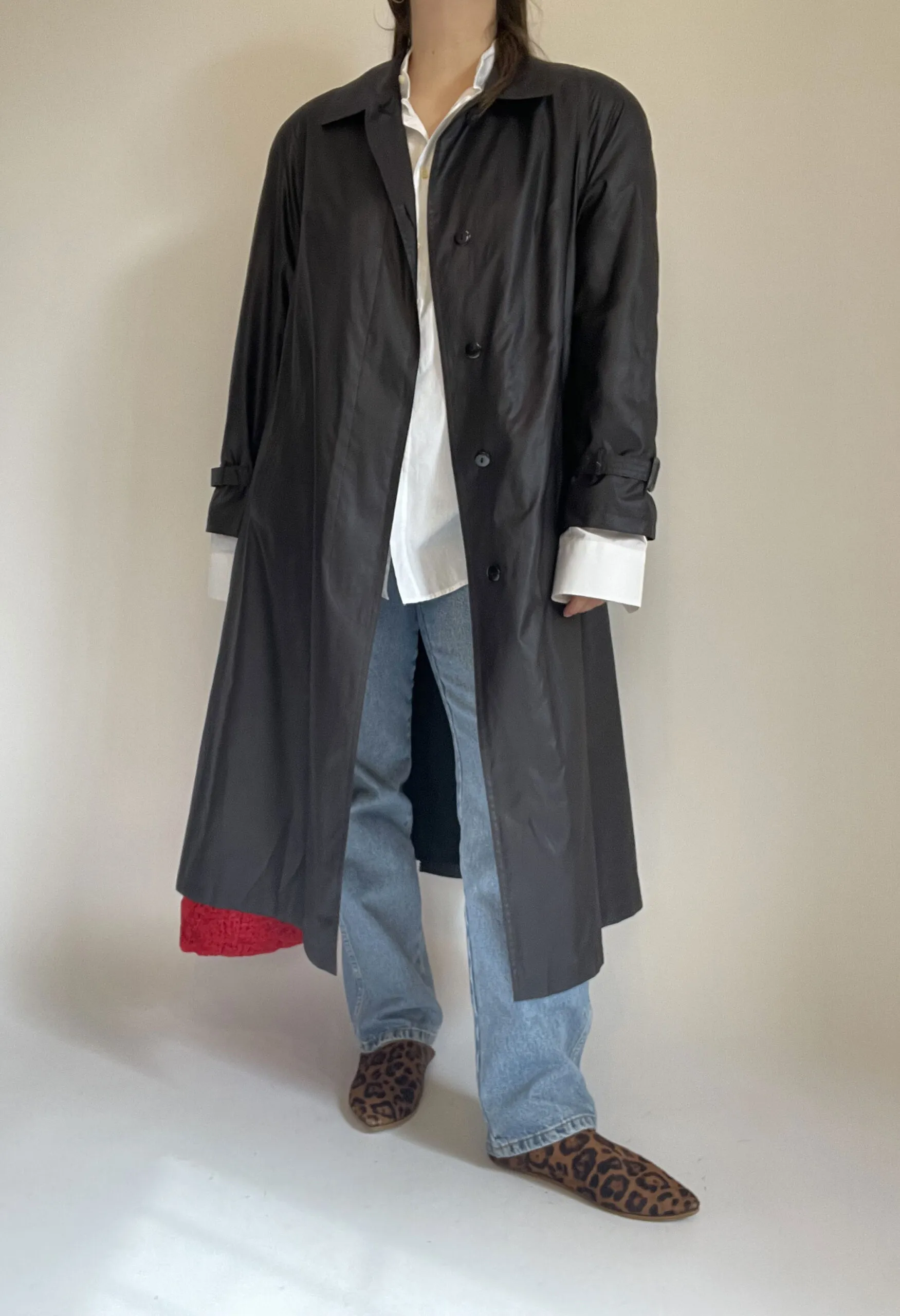 Trench svasato in nylon grigio antracite vintage anni ’90