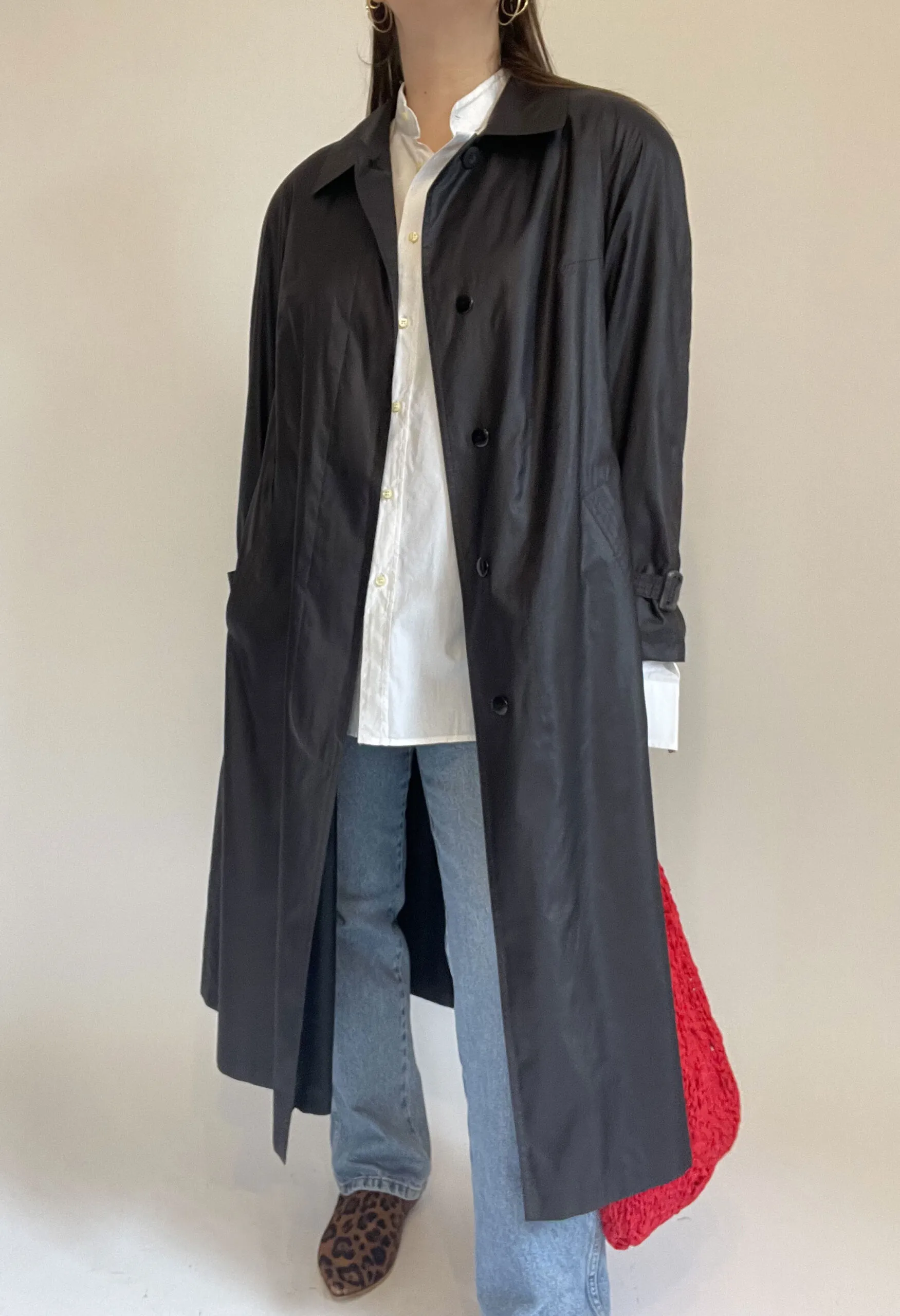 Trench svasato in nylon grigio antracite vintage anni ’90