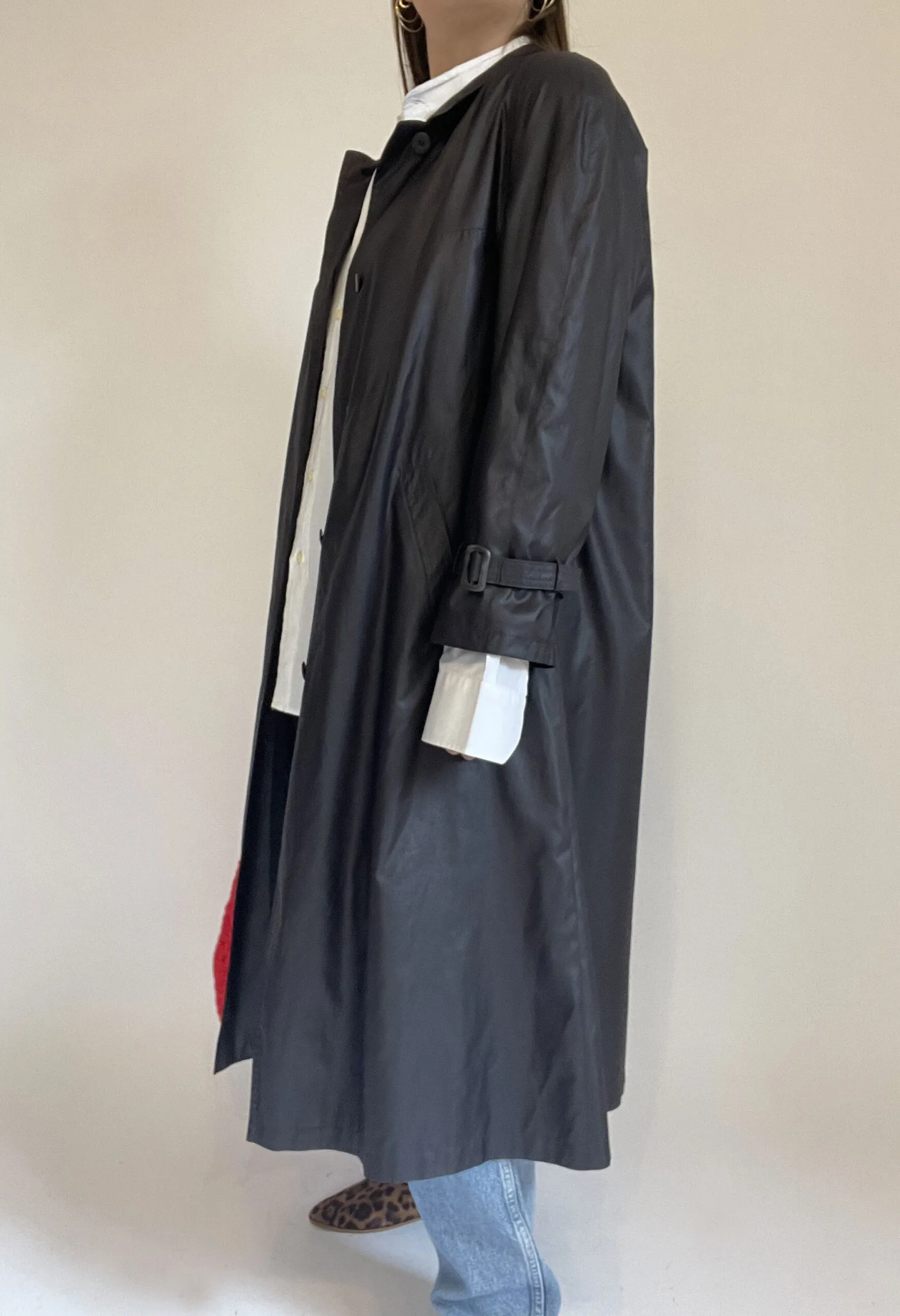 Trench svasato in nylon grigio antracite vintage anni ’90