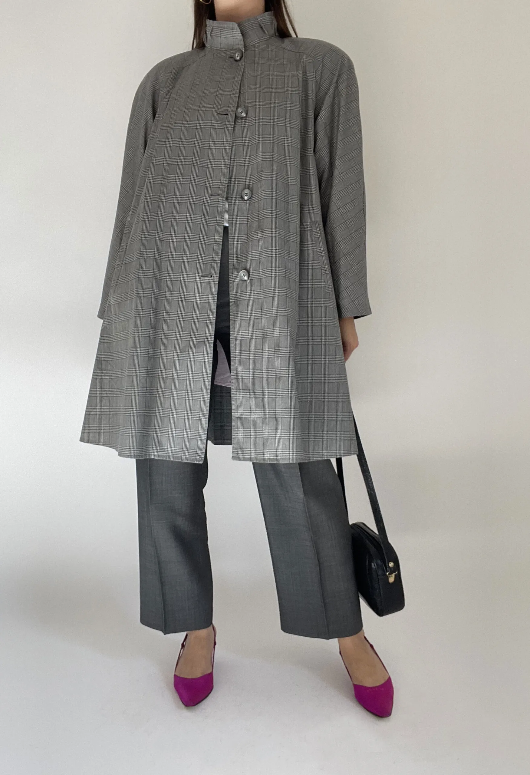 Trench svasato in tessuto cerato stampato vintage anni ’80