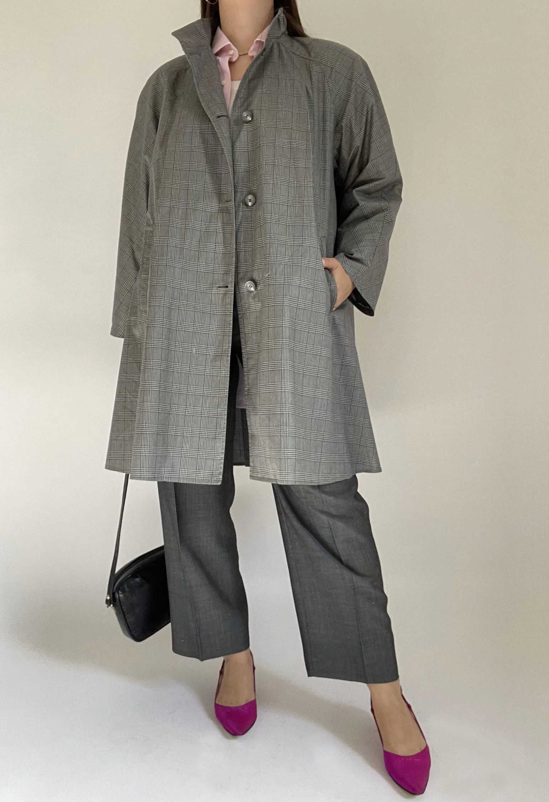 Trench svasato in tessuto cerato stampato vintage anni ’80