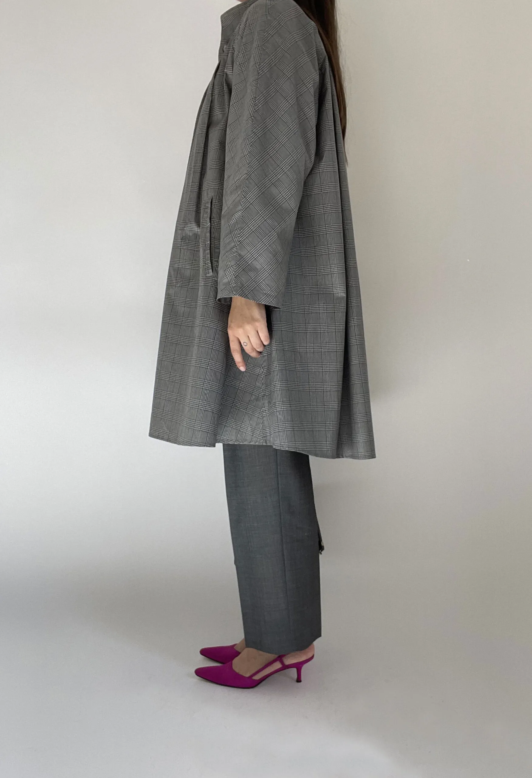 Trench svasato in tessuto cerato stampato vintage anni ’80