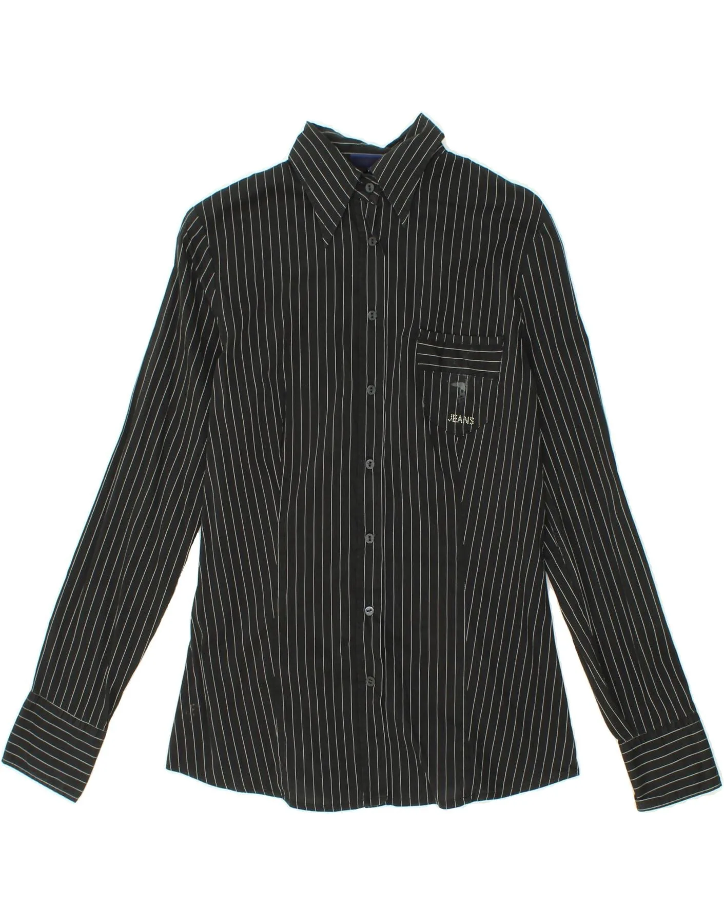 TRUSSARDI JEANS Mens Shirt Medium Black Pinstripe Cotton