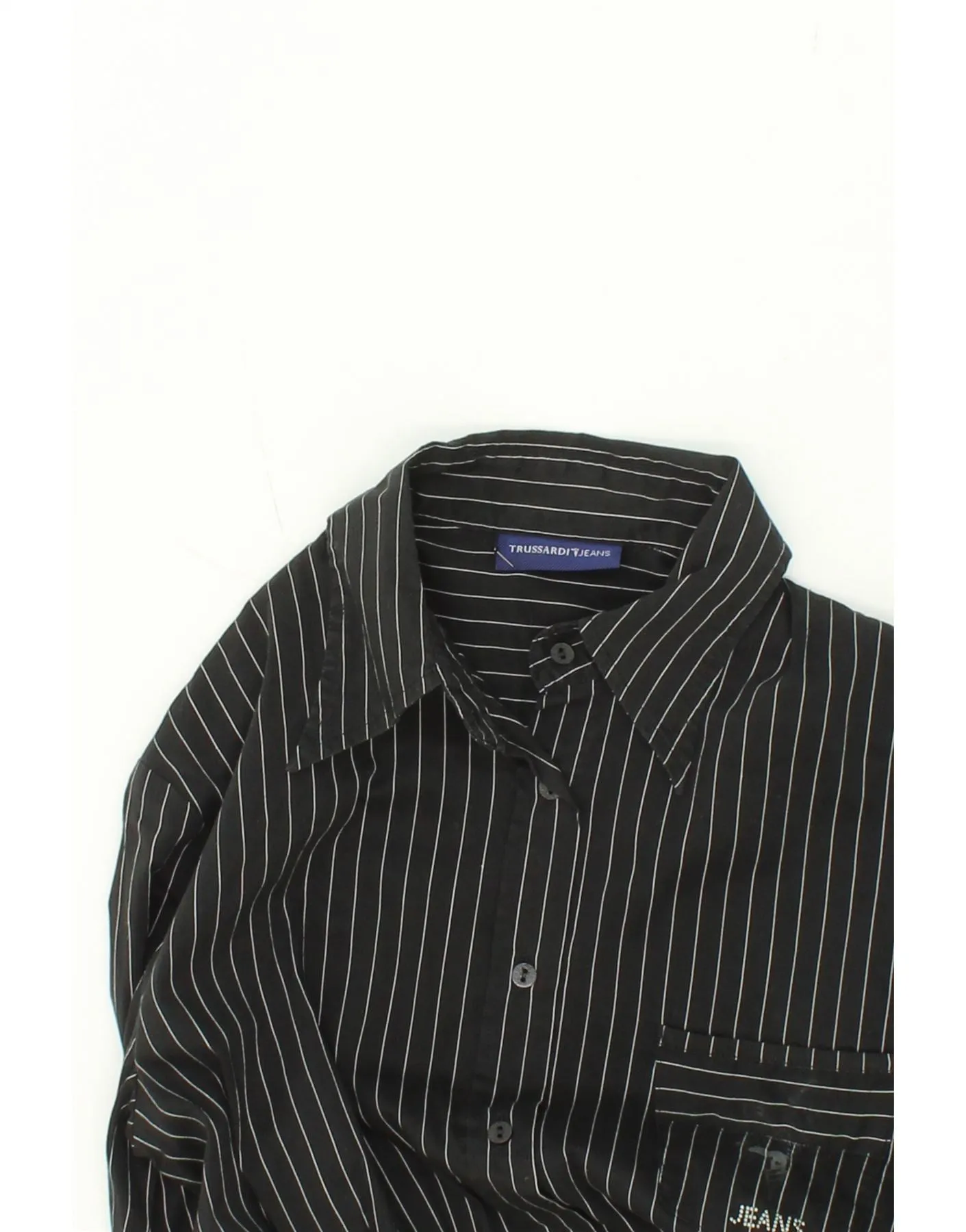TRUSSARDI JEANS Mens Shirt Medium Black Pinstripe Cotton