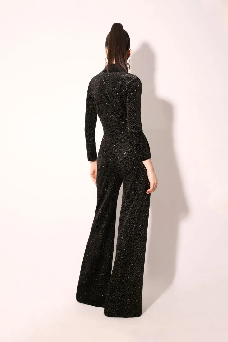 Tuta monocolour con applicazioni strass