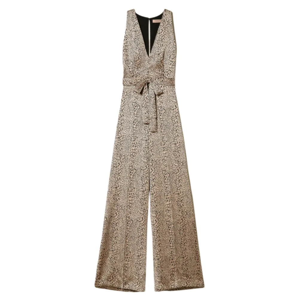 Tuta Twinset lunga in raso animalier