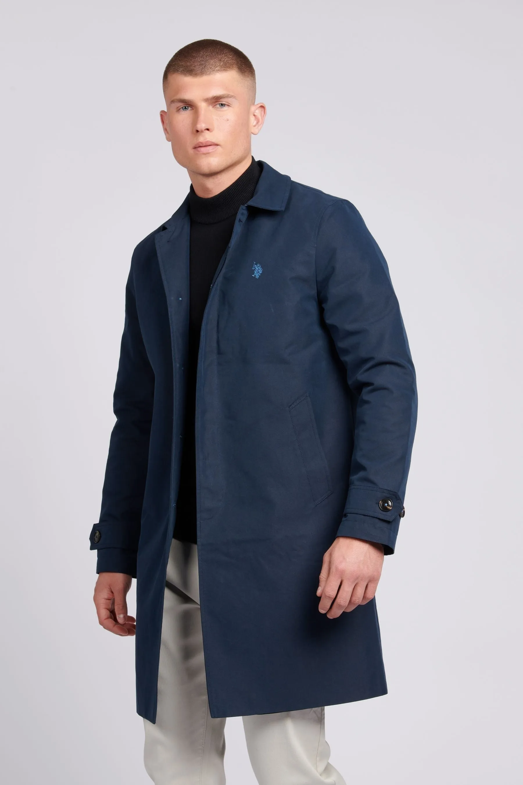 U.S. Polo Assn. Uomo Blu - Trench con parte anteriore piatta