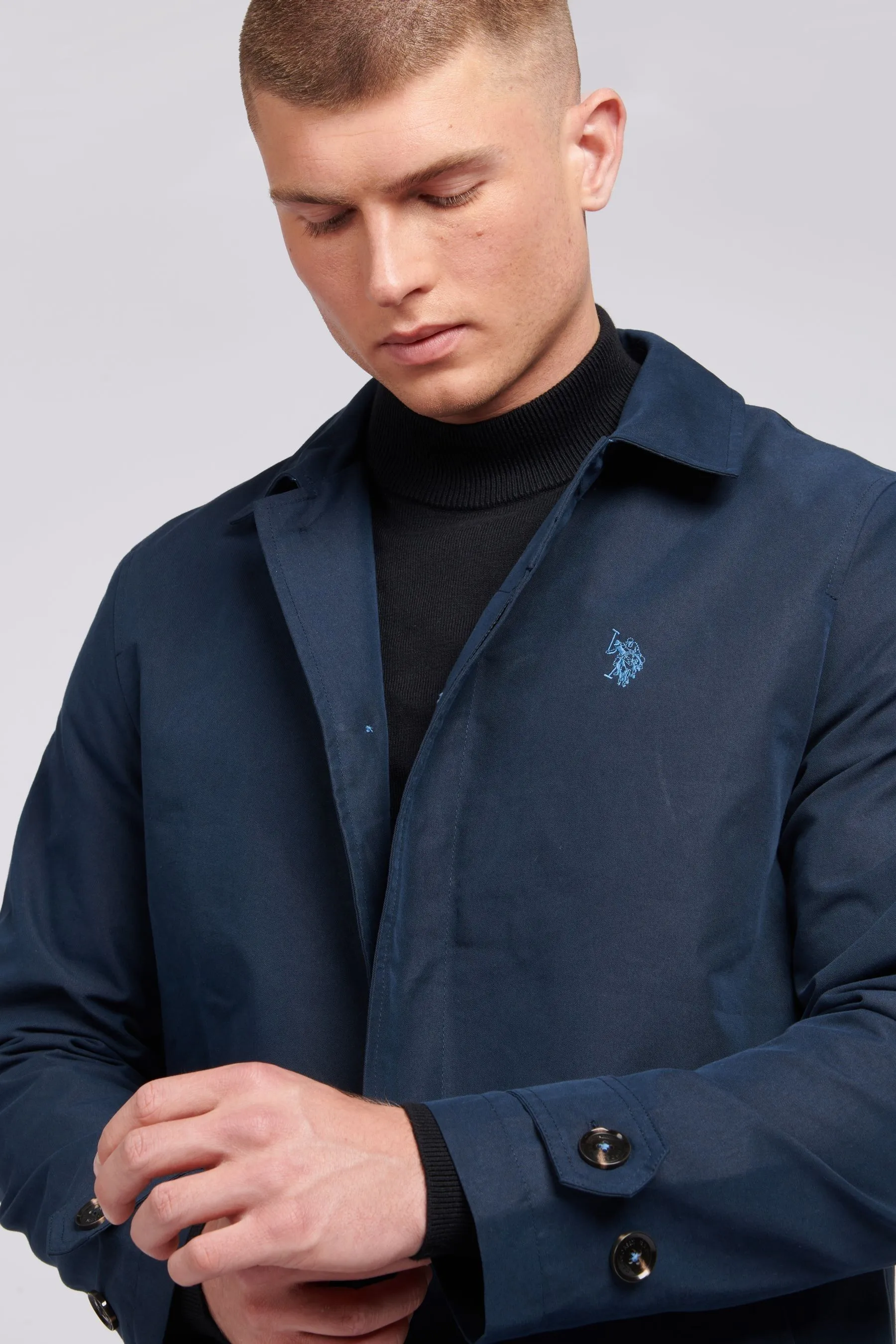 U.S. Polo Assn. Uomo Blu - Trench con parte anteriore piatta