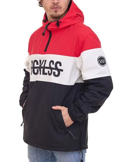 YOUNG & RECKLESS giacca da uomo di transizione pull-over in giacca a vento stile color block 140003 rosso-bianco-nero