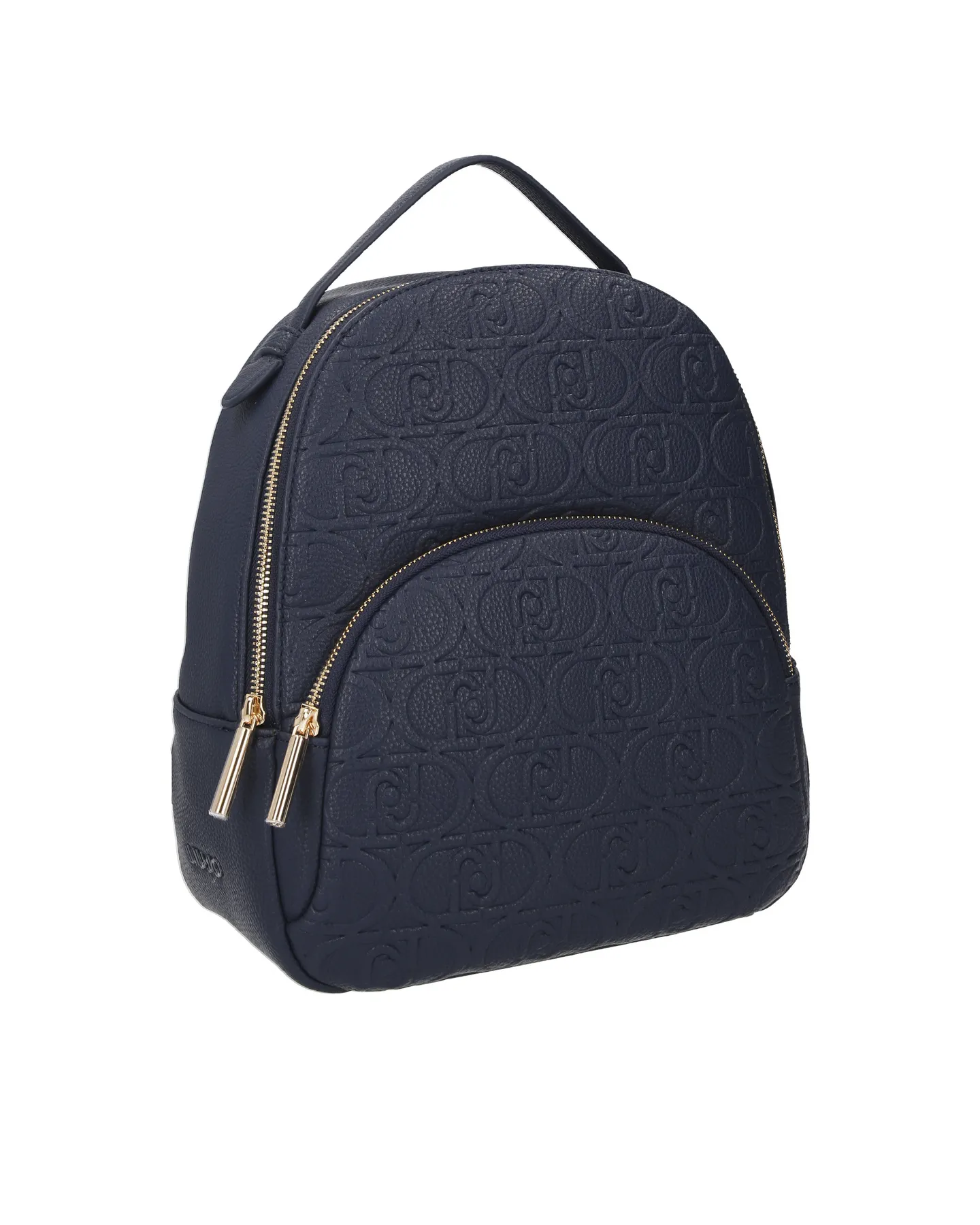 Zaino blu in similpelle a motivo monogram a rilievo in tono con tasca esterna frontale con chiusura a cerniera