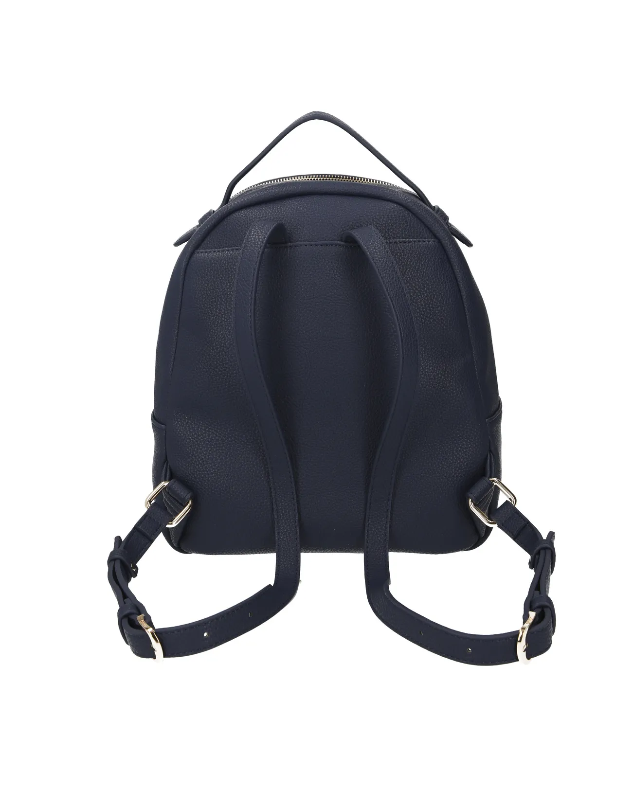 Zaino blu in similpelle a motivo monogram a rilievo in tono con tasca esterna frontale con chiusura a cerniera